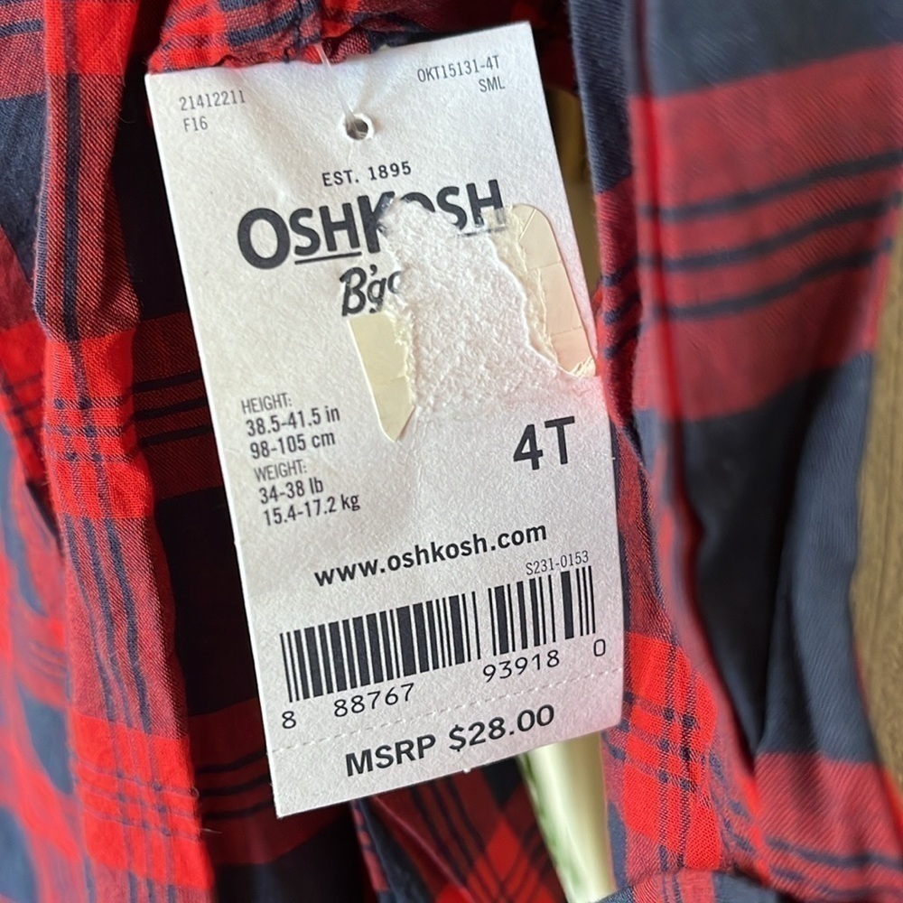 Brand New OshKosh B’Gosh Red & Navy Blue Plaid Shirt Button Up Cotton Blouse - Picture 5 of 10